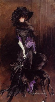  old Oil Painting - Portrait of the Marchesa Luisa Casati with a Greyhound genre Giovanni Boldini